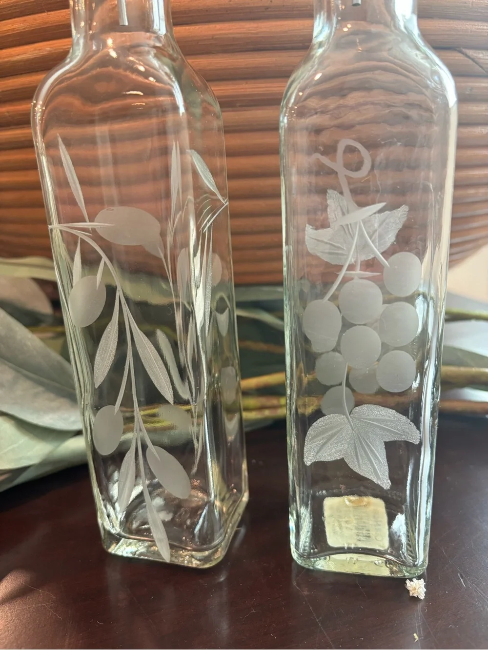 Crate & Barrel Glass Oil and Vinegar Dispenser Bottles Cruet Set Portugal